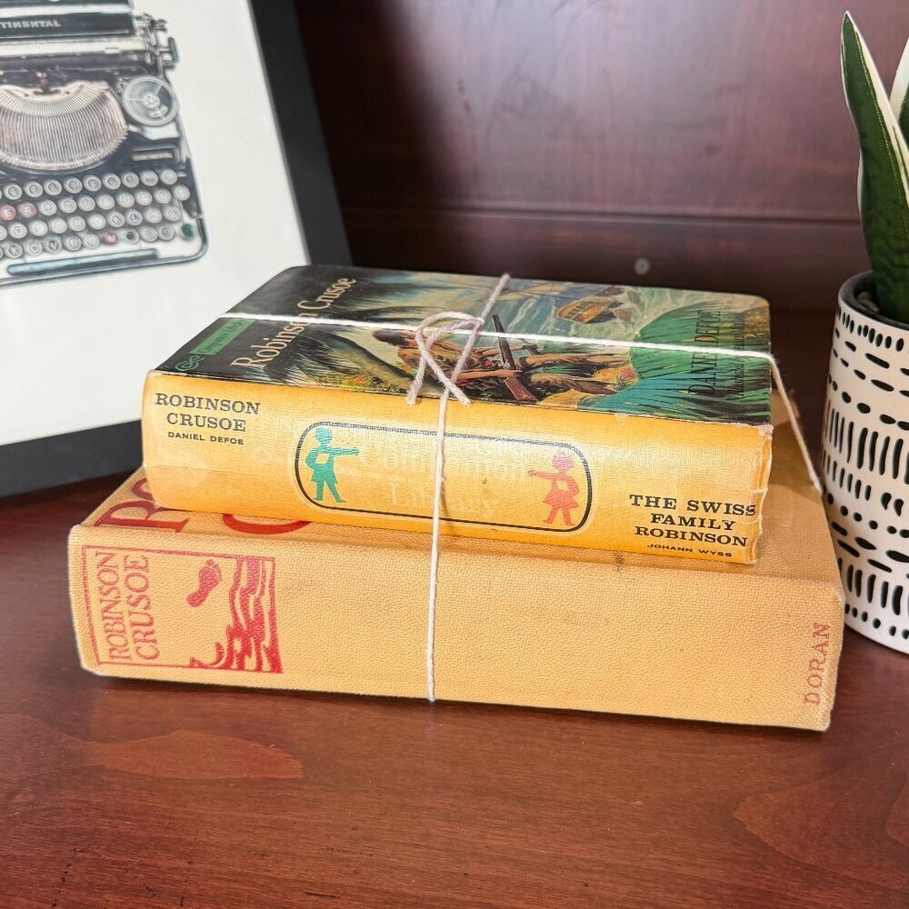 Vintage Book Lot of 2 Robinson Crusoe Old Rare Decoration Illustrated Books